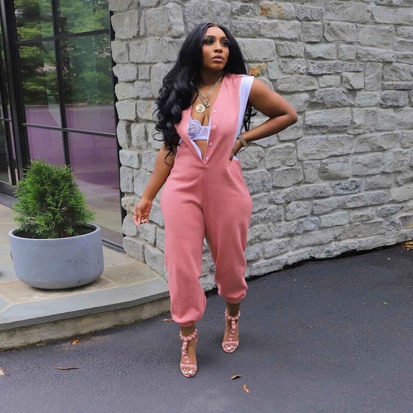 Sexy Slim Fit Solid Color Jumpsuit