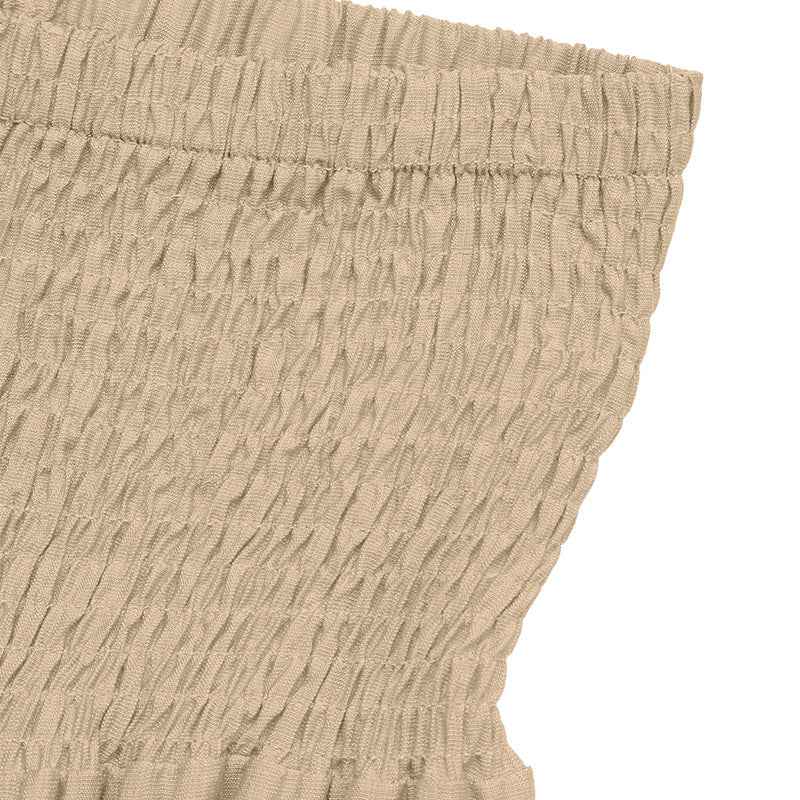 Boho Style Elastic Waistband Solid Color Wide Hem Skirt