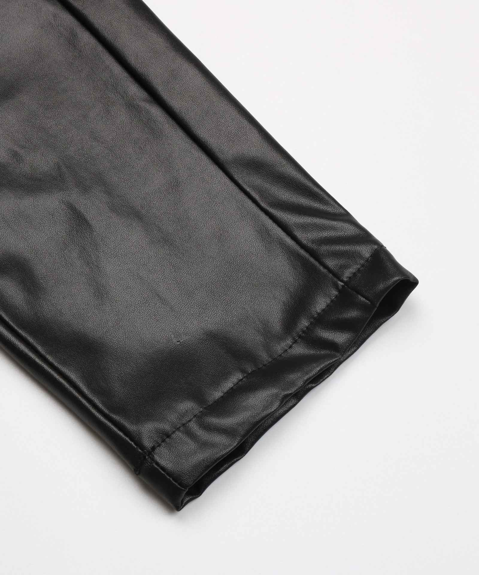 Faux Leather Bow Black High Waist Jeans