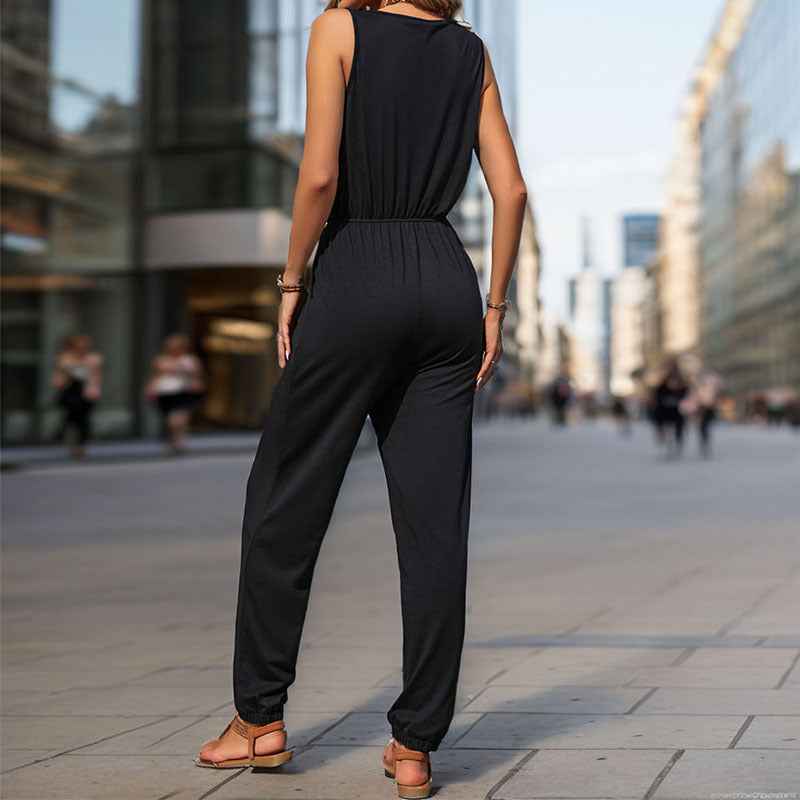 Summer Women Black Sleeveless Long Jumpsuit (Small Only)
