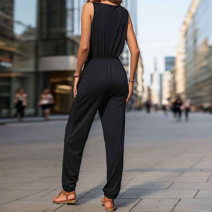 Summer Women Black Sleeveless Long Jumpsuit (Small Only)