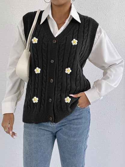 Sweater Vest Twist Woven Three Dimensional Floral Stitching (Small Only)