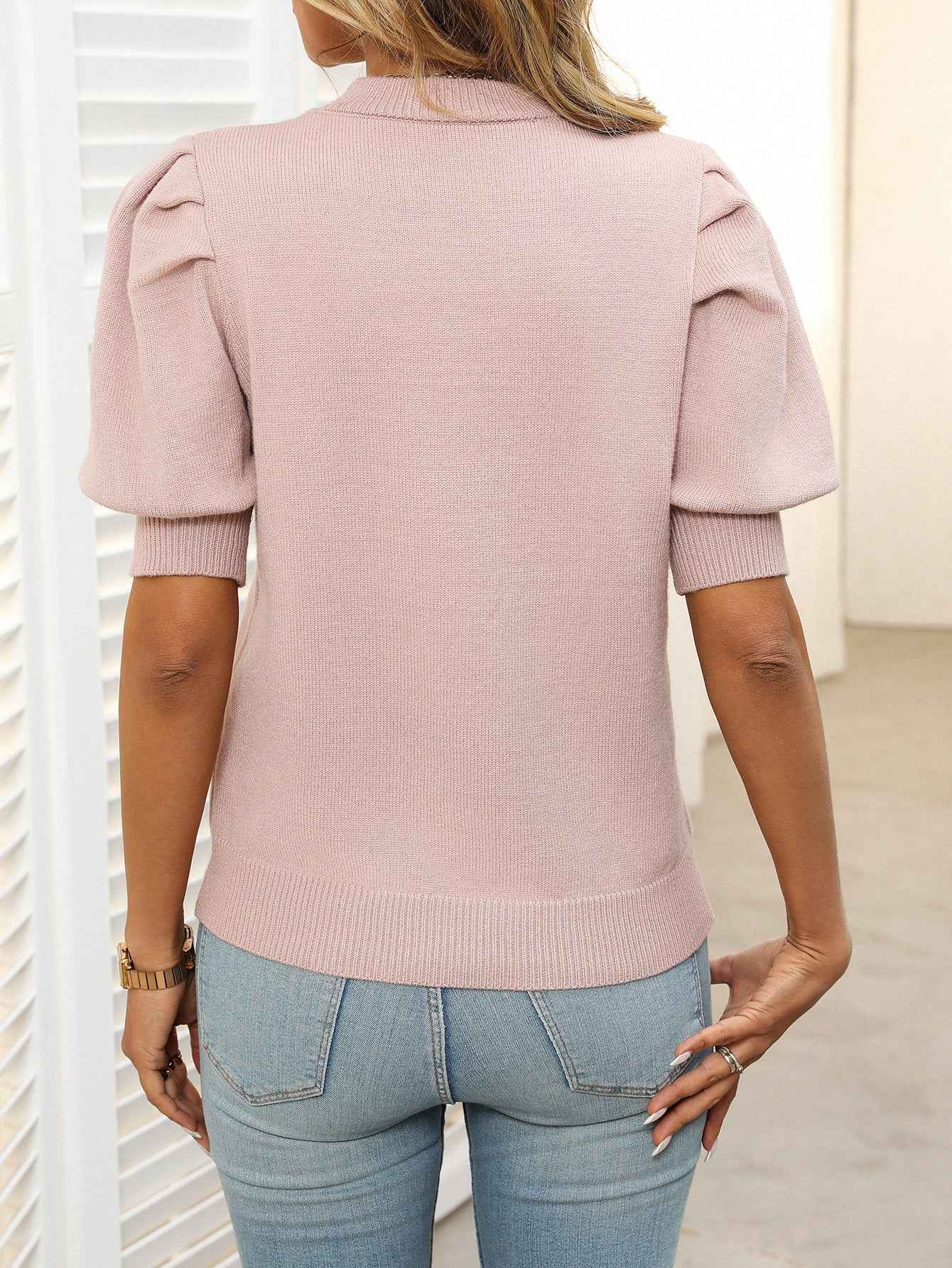 Puff Sleeve Sweater Solid Color