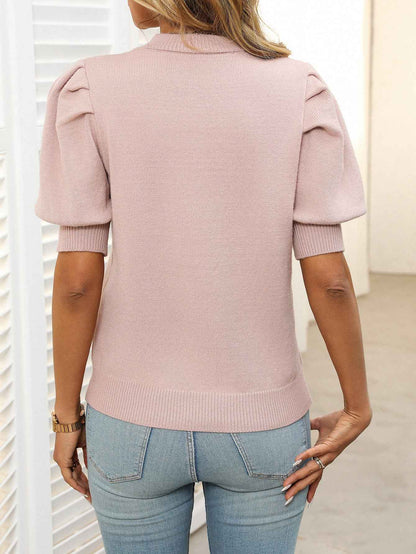 Puff Sleeve Sweater Solid Color