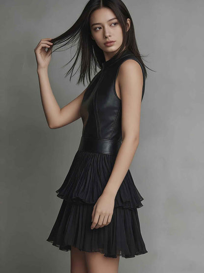 Elegant Double Layer Pleated Ruffled Dress