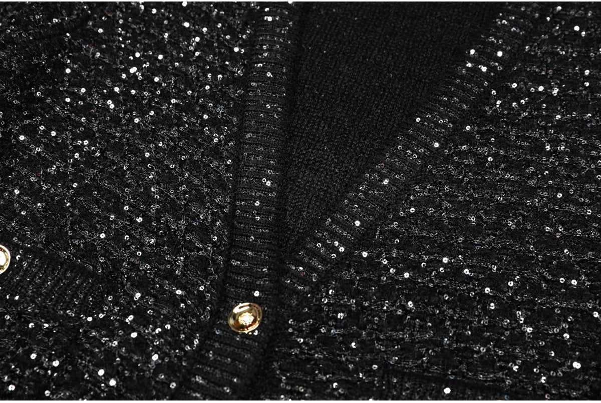 High Quality Sequined Knit Long Sleeve Cardigan Sweater