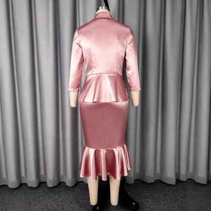 Elegant Satin Skirt Fishtail Two Piece Set MUNSIEUR