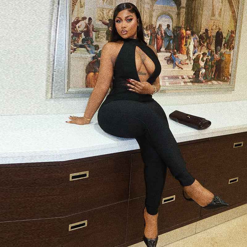 MUNSIEUR Cutout out Niche Sexy Solid Color Jumpsuit