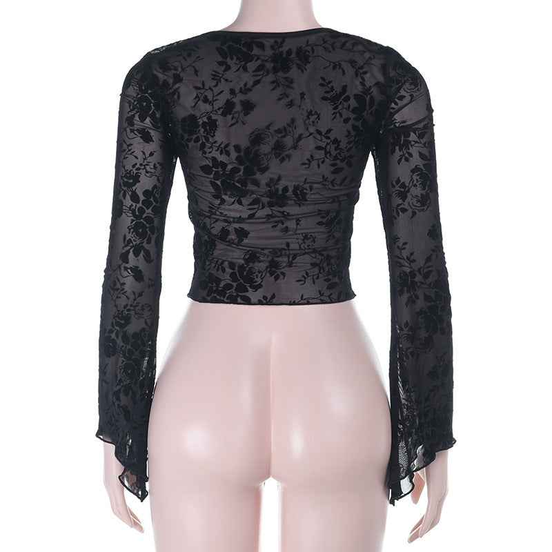 Dark Mesh Velvet Blouse for Women