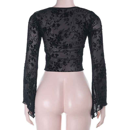 Dark Mesh Velvet Blouse for Women