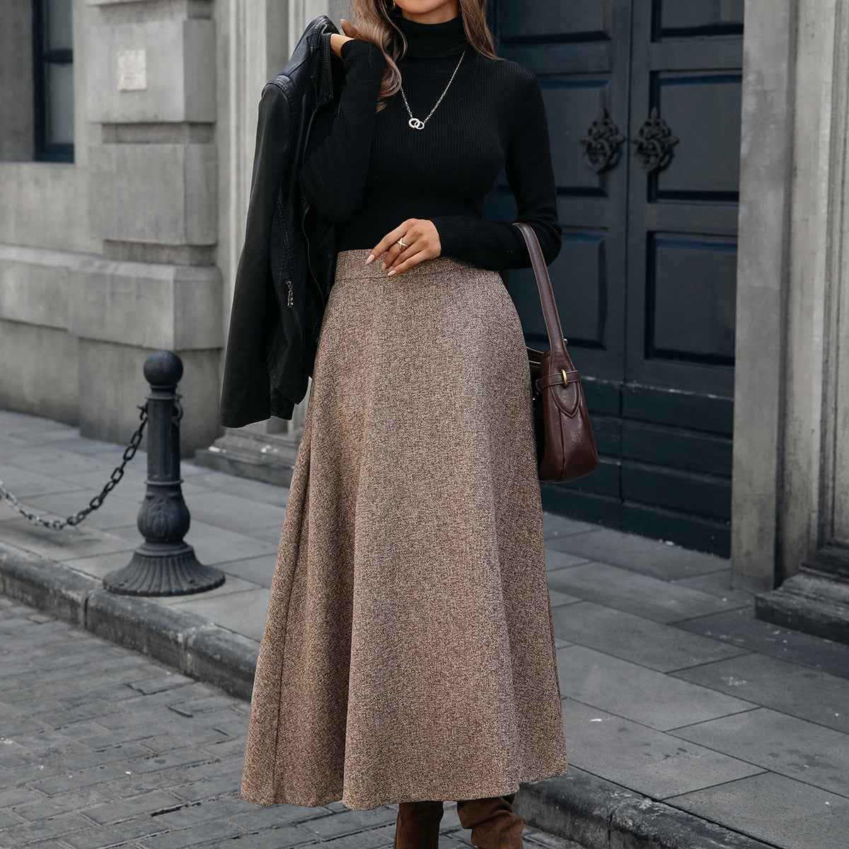 Woolen A line Drape Skirt