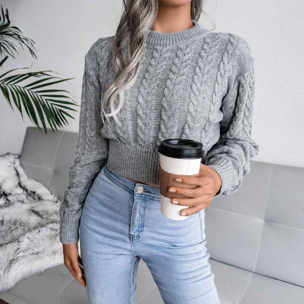 Waist Trimming Knitted Cropped Sweater