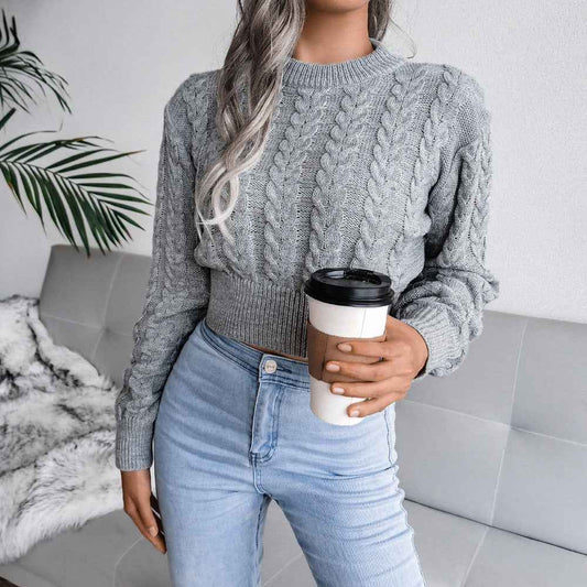 Waist Trimming Knitted Cropped Sweater