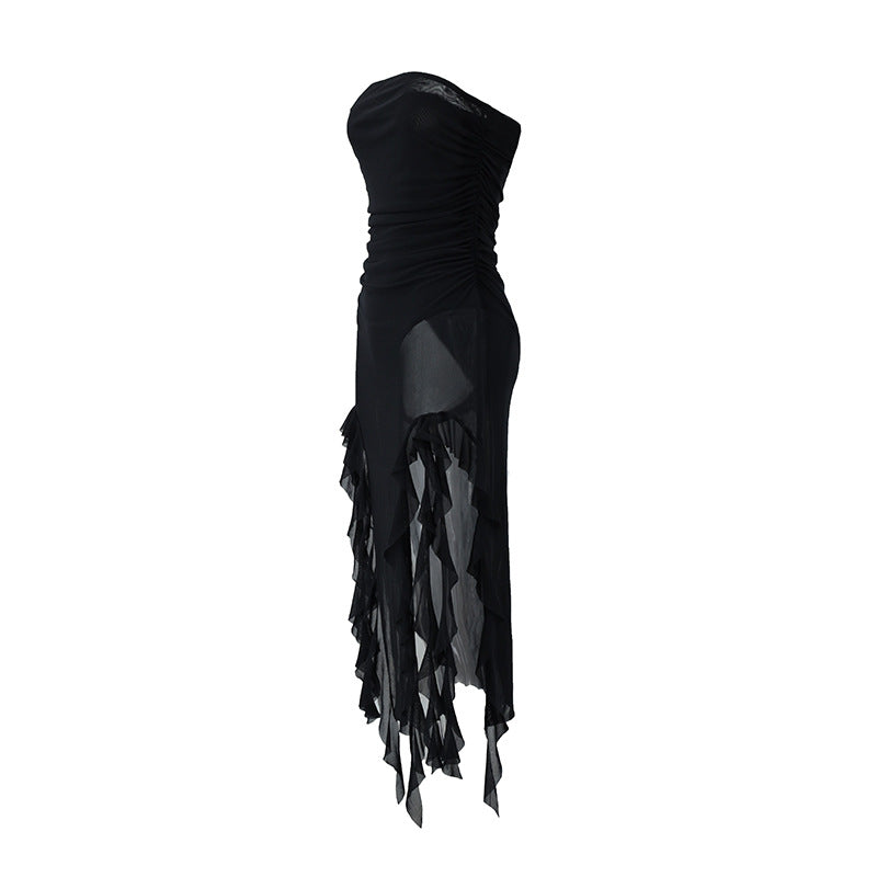 Tube Top See through Net Stitching Jellyfish Lace Dress