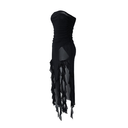 Tube Top See through Net Stitching Jellyfish Lace Dress