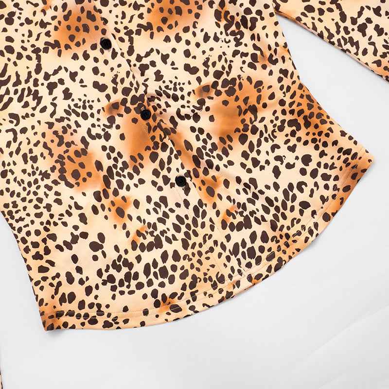 Leopard Print Slim Fit Button up Blouse
