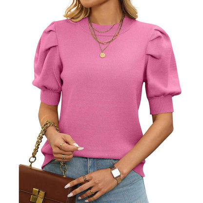 Puff Sleeve Sweater Solid Color