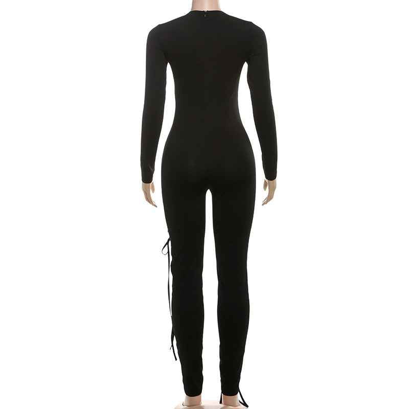 Sexy Solid Color Cutout out Strap Tight Jumpsuit