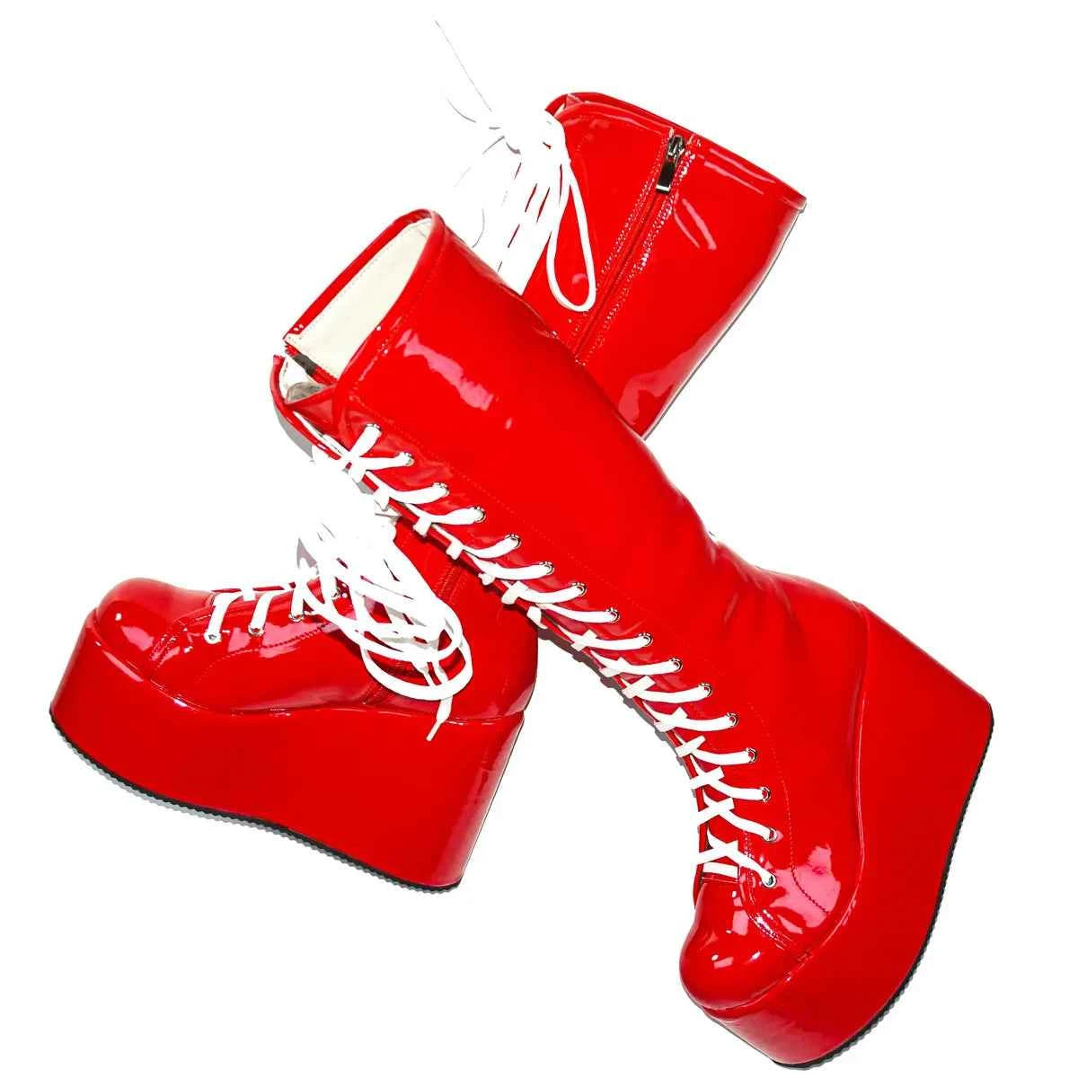 Patent Leather Wedges High Heel Knee High Snow Boots