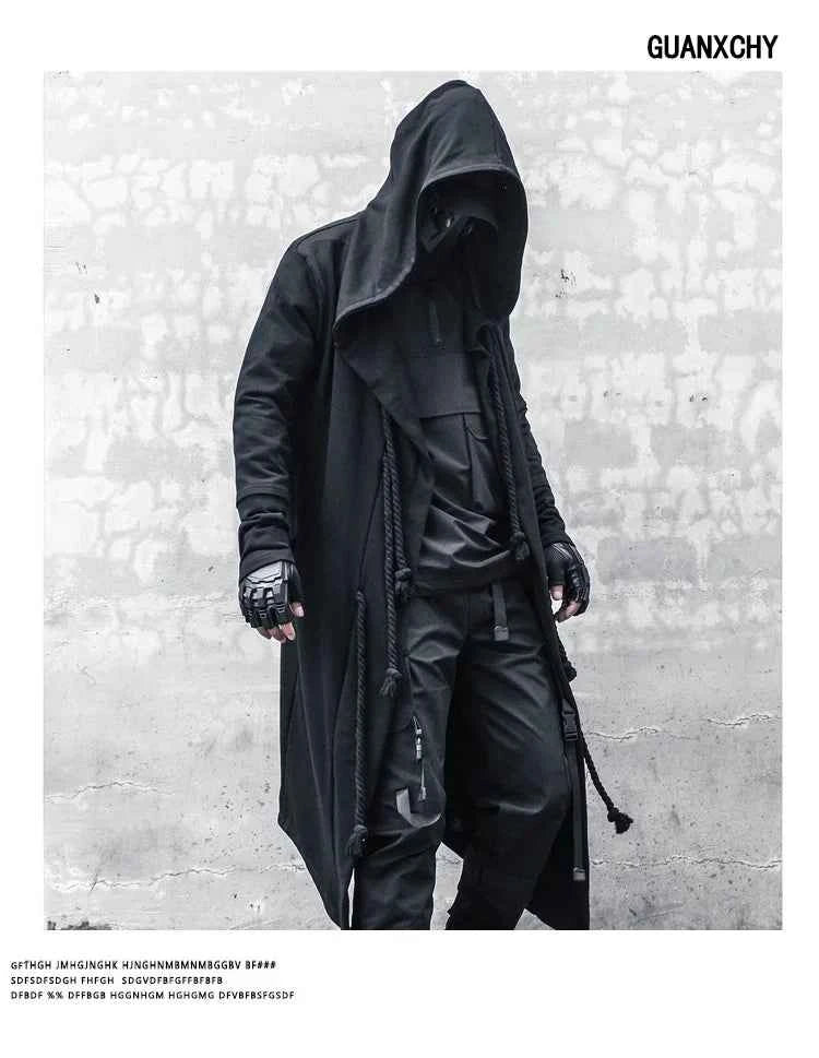 ARENS Men's Tide Spring Autumn Darkwear Warrior Large Size Windbreaker Gothic Style Long Coat Punk Cloak Hooded Wizard