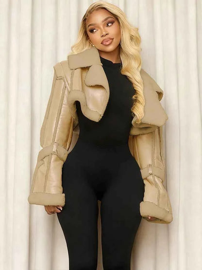 Weird Puss Furry Patchwork Women Crop Jacket Hipster Full Sleeve Open Stitch Hipster Streetwear Warm Outwear Basic Wild Coat