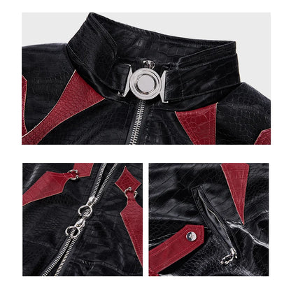 High Quality Crocodile Patchwork Pu Leather Coat Luxury Streetwear Men's Gothic Urban