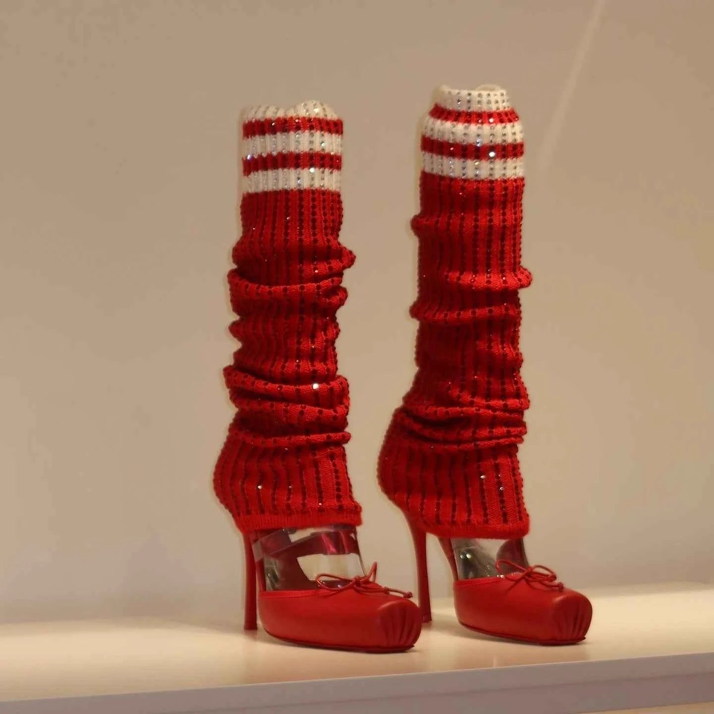 European AndAmerican Sexyrhinestone Elasticsocks Withsleeves Andknee Lengthcool Boots Forwomen's Fashion Shows and Banquet Shoes