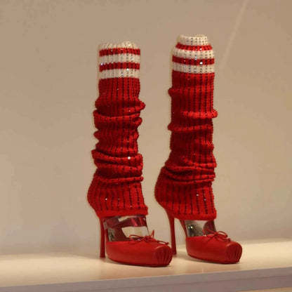 European AndAmerican Sexyrhinestone Elasticsocks Withsleeves Andknee Lengthcool Boots Forwomen's Fashion Shows and Banquet Shoes