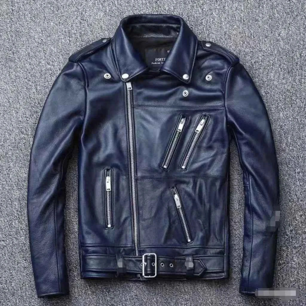 Winter and Autumn Men's Oversized Button-down PU Leather Coat with Multiple Zippers Polo Jacket, with Many Zippers