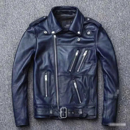 Winter and Autumn Men's Oversized Button-down PU Leather Coat with Multiple Zippers Polo Jacket, with Many Zippers