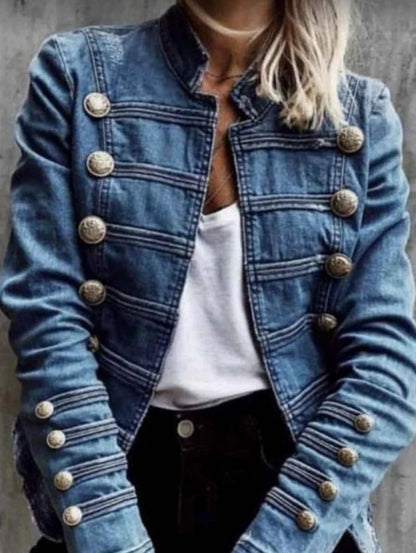 Vintage Commuter Denim Coat Women Autumn New European American Fashion Slim Fit Top Elegant All-match Double Breasted Jackets