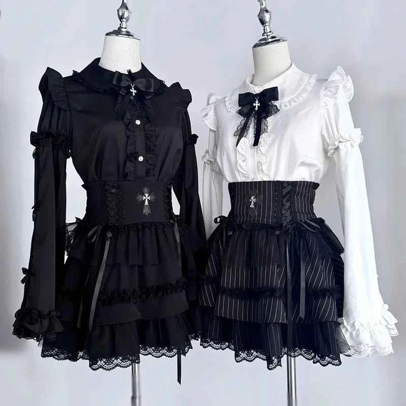 Kawaii Women Shirts Jirai Kei Lolita Y2K Cute Japanese Style Blouse Elegant Long Sleeve Sweet Tops Casual Aesthetic Shirt 2024