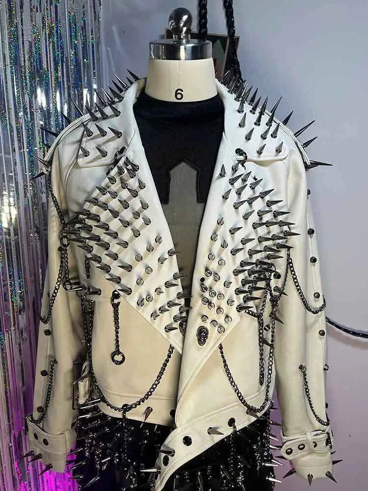 Digital Y2K Vegan Leather Skull Jacket Coat Club Wear Eco Punk Rock E-Girls Emo Hip Hop Harajuku Studded Rivet Gothic Grunge