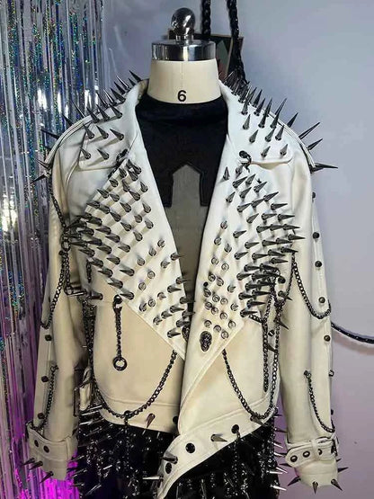 Digital Y2K Vegan Leather Skull Jacket Coat Club Wear Eco Punk Rock E-Girls Emo Hip Hop Harajuku Studded Rivet Gothic Grunge