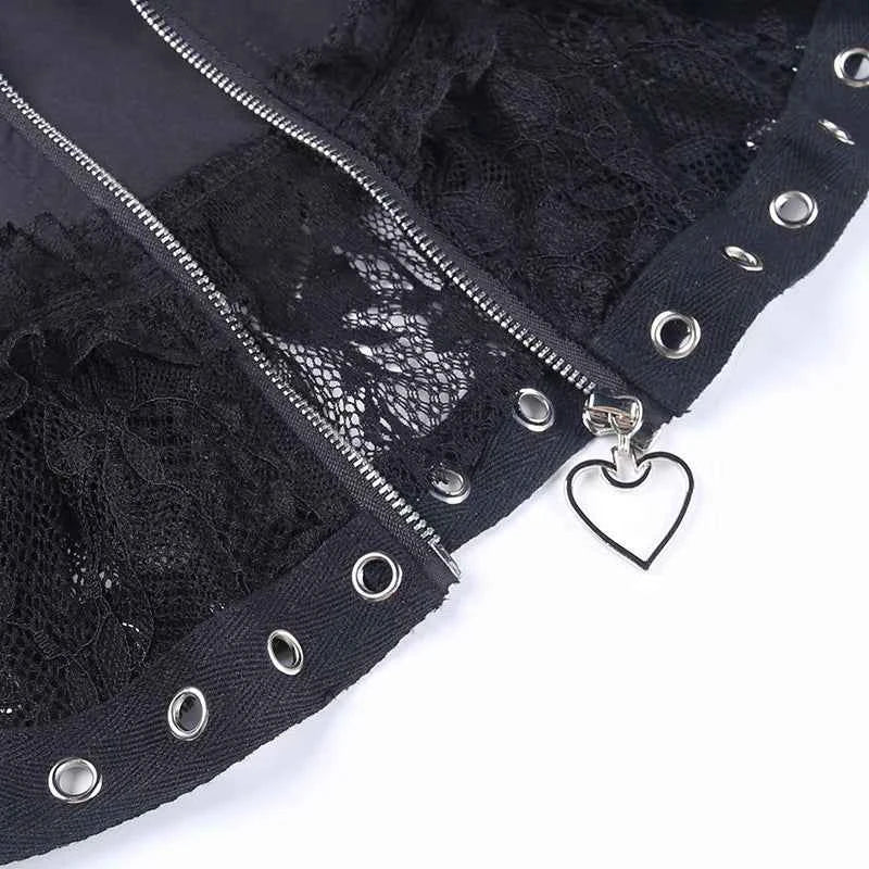 Women's Punk Vintage High Wasit Skirt Zipper Front Japanese Style Kawaii Black Harajuku Gothic Skater Cosplay Mini Skirts