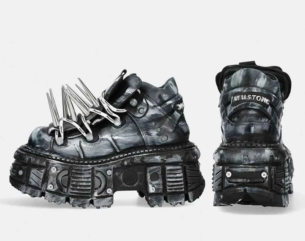 Platform Spiked Rivet Motorcycle Boot Men and Women 2024 New Punk Rock Pumps Round Toe Fashion Street 35-45 Sports Casual Boots