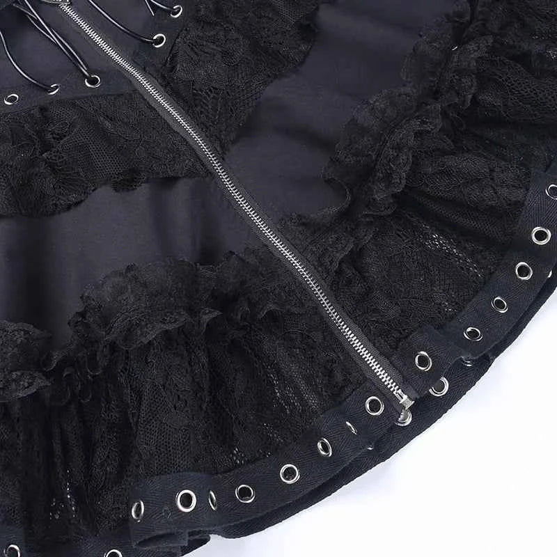Women's Punk Vintage High Wasit Skirt Zipper Front Japanese Style Kawaii Black Harajuku Gothic Skater Cosplay Mini Skirts