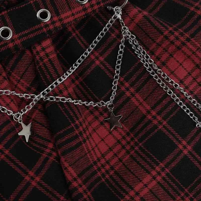 Punk Gothic Plaid Skirt Irregular Patchwork Harajuku | MUNSIEUR