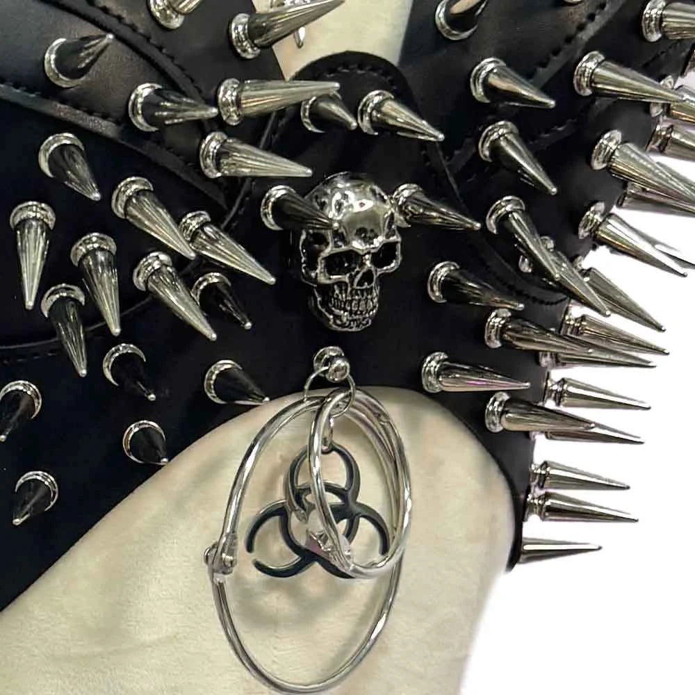 Punk Rock Clothes Sexy Goth T-shirt Y2K Tops Gothic Tank Emo Clothing Spiked Bra 80s Festival Outfit Grunge with Spikes ALT