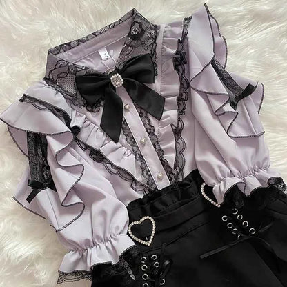 Kawaii Women Shirts Jirai Kei Lolita Y2K Cute Japanese Style Blouse Elegant Long Sleeve Sweet Tops Casual Aesthetic Shirt 2024