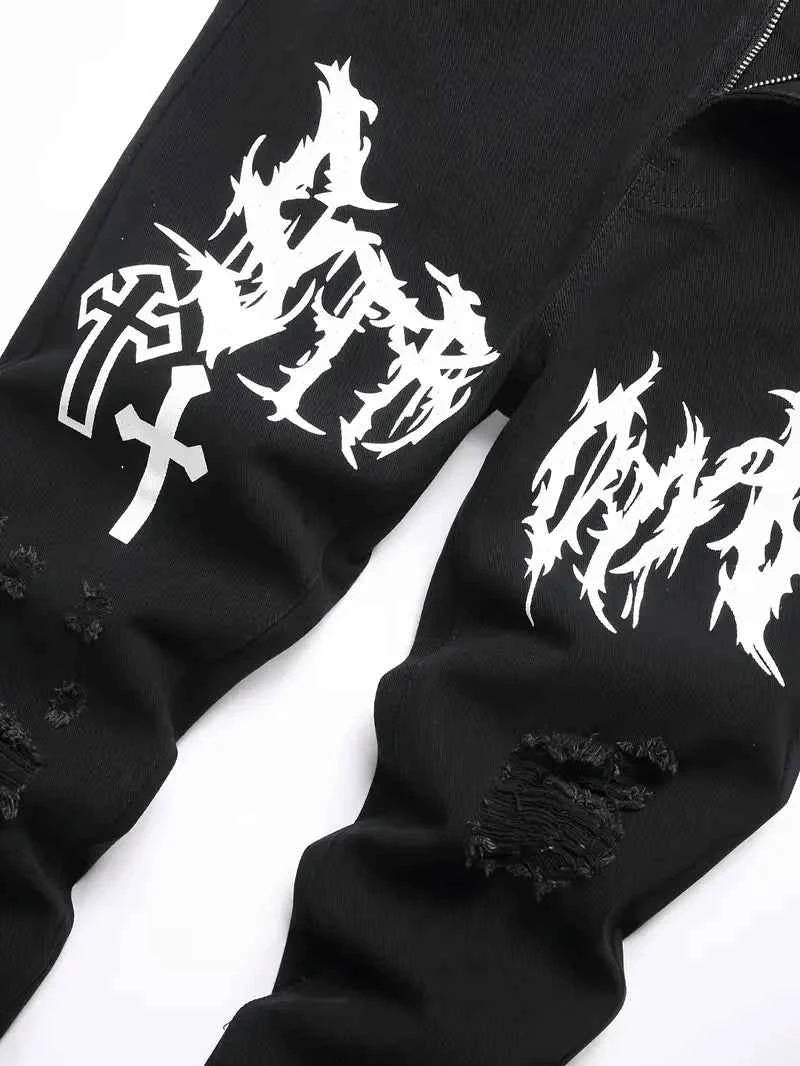 Men's street paint printed jeans and jeans