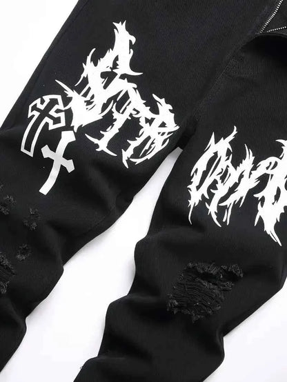 Men's street paint printed jeans and jeans