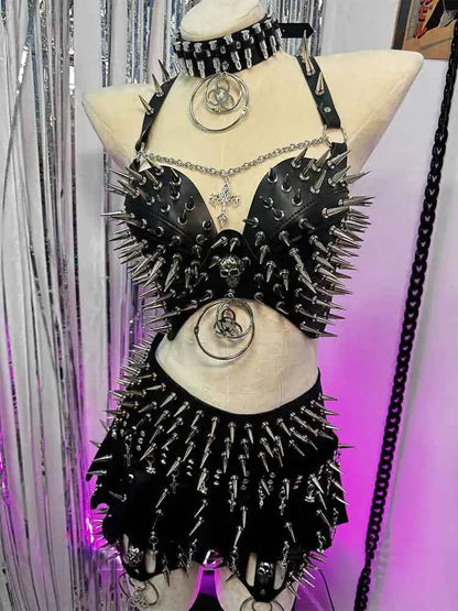 Punk Rock Clothes Sexy Goth T-shirt Y2K Tops Gothic Tank Emo Clothing Spiked Bra 80s Festival Outfit Grunge with Spikes ALT