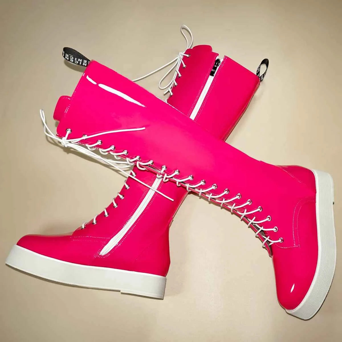 Winter Platform Pumps Big Size 49 Shoes Women Plus Size 50 Patent Leather Flat With Knee High Snow Boots Size 48 Chunky Sneakers