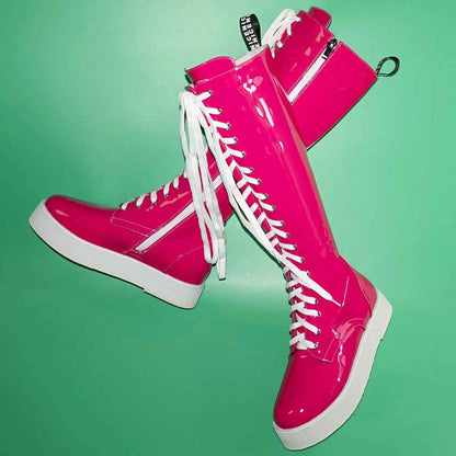Winter Size 47 Pumps Shoes Women Plus Size 49 50 Patent Leather Knee High Snow Boots Round Toe Fashion Sneakers Big Size 48 Shoe