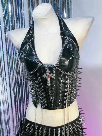 Grunge Emo Clothing ALT Punk Rock Clothes with Spikes Y2K Tops Festival Bra Teens Cyber Sexy Gothic Tank Goth T-shirt