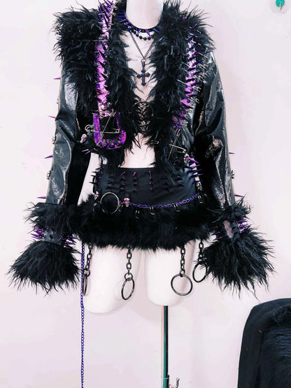 rivet Leather jacket Skull Leather jacket Gothic Leather jacket y2k Leather jacket Harajuku Leather jacket Unique Leather jacket