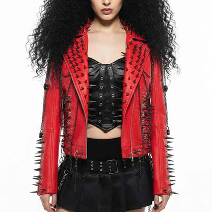 Club Wear Spike Studded Rivet Coat E-Girls Punk Rock Goth Emo Gothic Y2K Pu leather Jacket Harajuku Grunge Chain Zipper