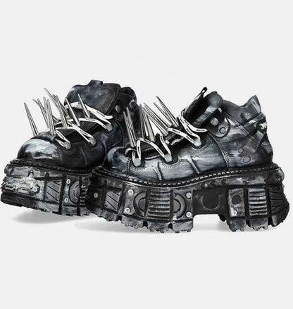 Platform Spiked Rivet Motorcycle Boot Men and Women 2024 New Punk Rock Pumps Round Toe Fashion Street 35-45 Sports Casual Boots