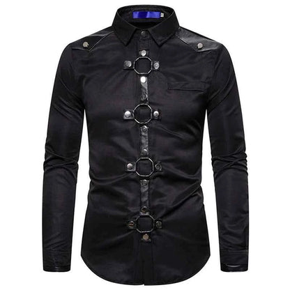 Men's Gothic Style Shirt Regular Fit Ring Rivet Lapel Neck Long Sleeve Tops for Party Club Stage